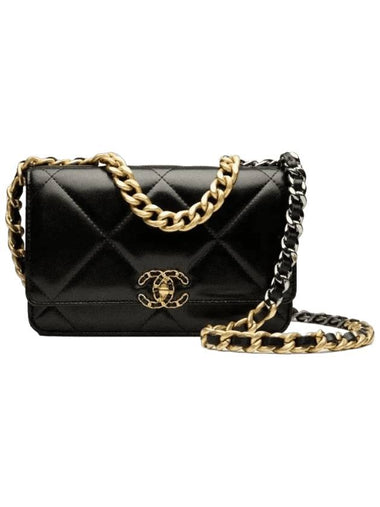 19 Chain Lambskin Wallet Cross Bag Black - CHANEL - BALAAN 1