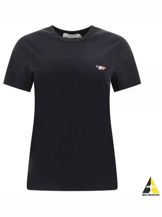 Tricolor Fox Patch Classic Pocket Short Sleeve T-Shirt Black - MAISON KITSUNE - BALAAN 2