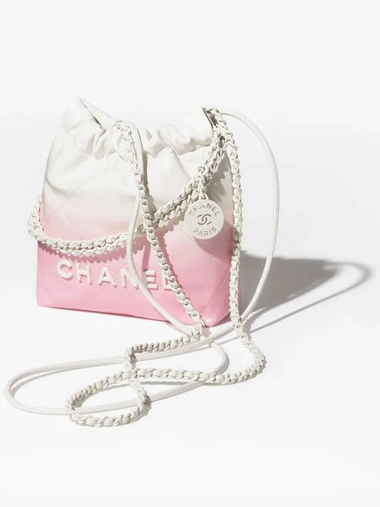 22 Mini Handbag Two Bag Shiny Calfskin White Light Pink Metal AS3980 B16641 NY188 - CHANEL - BALAAN 2