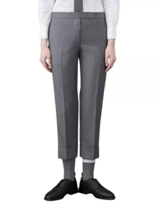 Women's High Waist 120 Count Twill Wool Straight Pants Gray - THOM BROWNE - BALAAN 2