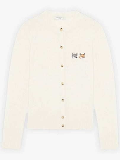 Double Fox Head Patch Round Neck Cardigan Ecru - MAISON KITSUNE - BALAAN 2