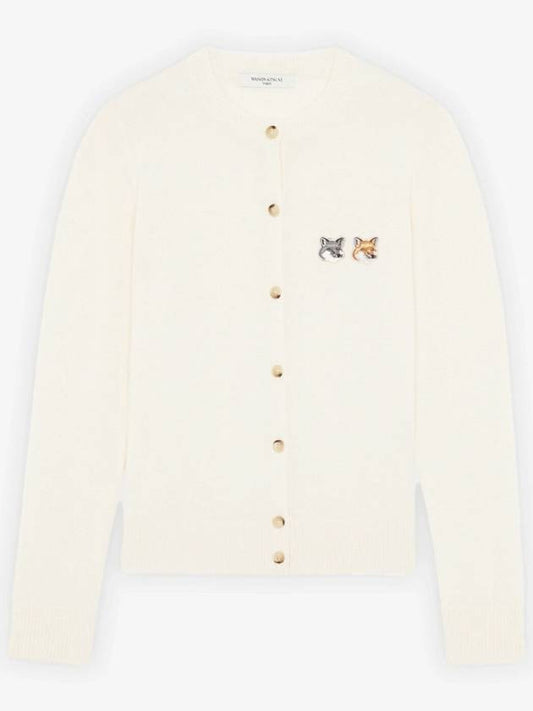 Double Fox Head Patch Round Neck Cardigan Ecru - MAISON KITSUNE - BALAAN 2