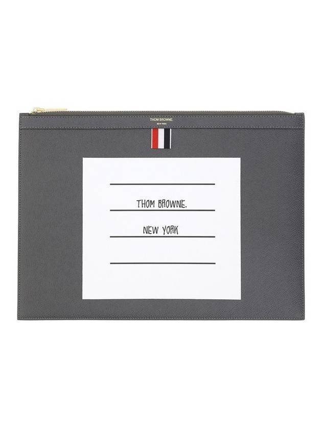 Pebble Document Medium Clutch Bag Grey - THOM BROWNE - BALAAN 1