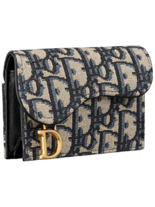 Saddle Flap Card Holder Blue  Oblique Jacquard - DIOR - BALAAN 5