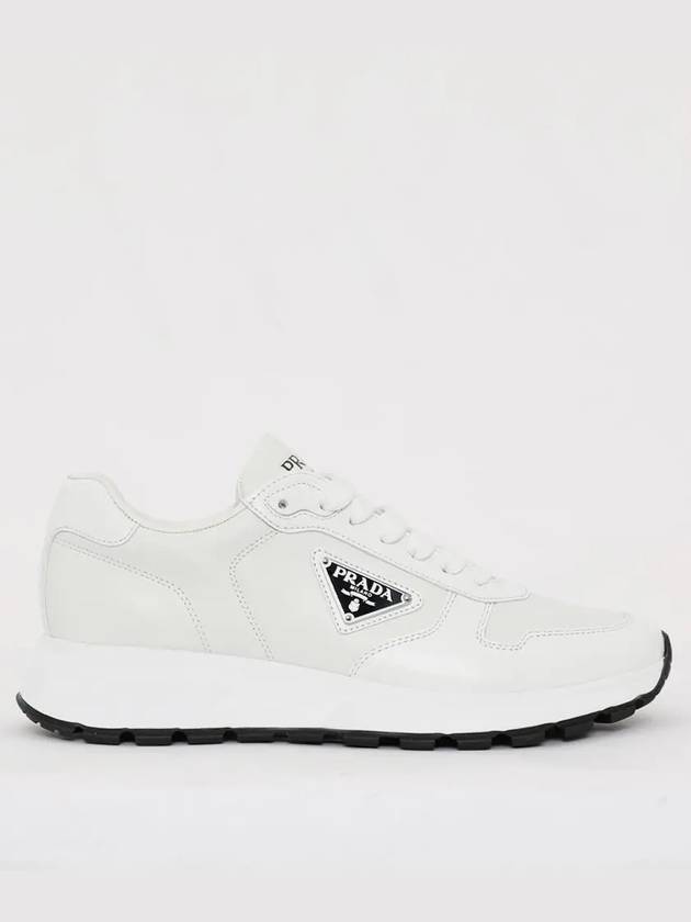 Triangle Logo Leather Low-Top Sneakers White Black - PRADA - BALAAN 4