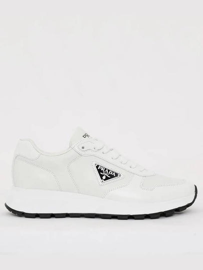 Triangle Logo Leather Low-Top Sneakers White Black - PRADA - BALAAN 2