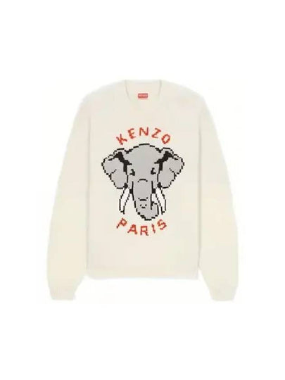 Pixel Elephant Wool Knit Top Off White - KENZO - BALAAN 2