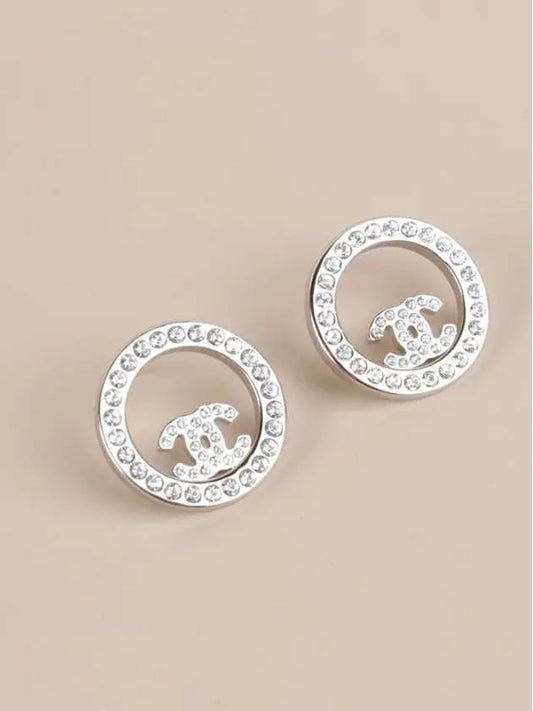 Circle Crystal CC Logo Earrings Silver - CHANEL - BALAAN 2