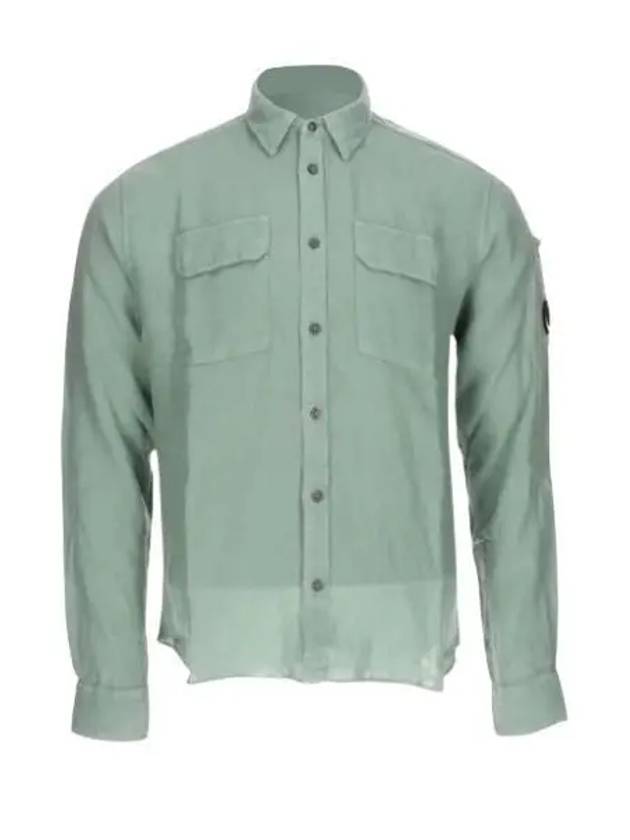 Linen Pocket Long Sleeve Shirt Green - CP COMPANY - BALAAN 2