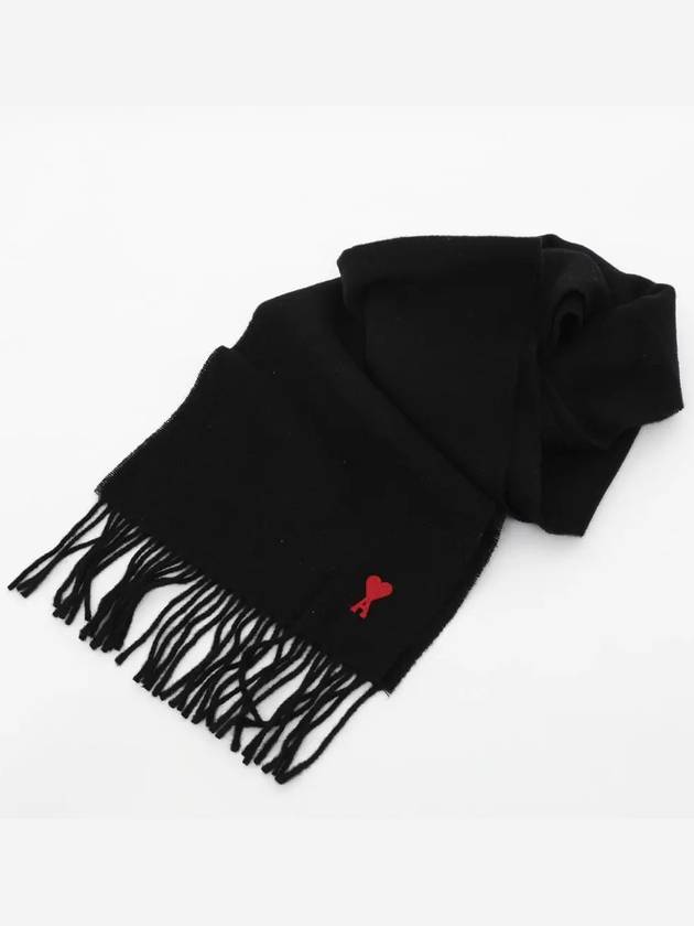 Small Heart Logo Classic Wool Scarf Black - AMI - BALAAN 2