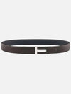 Sliver Soft Grain Leather T Icon Belt Brown Black - TOM FORD - BALAAN 4