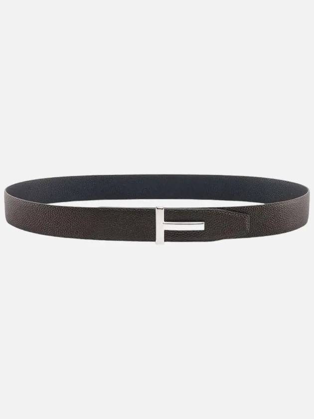 Sliver Soft Grain Leather T Icon Belt Brown Black - TOM FORD - BALAAN 3