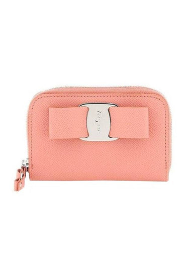 Vara Bow Zipper Card Wallet Coral - SALVATORE FERRAGAMO - BALAAN 1