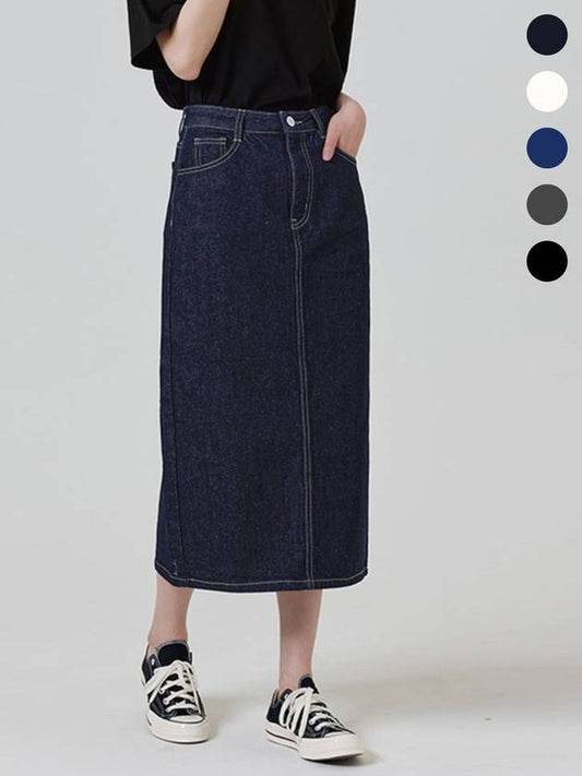 Denim Back Slit Long H-line Skirt 5 Colors - EXCONTAINER - BALAAN 2