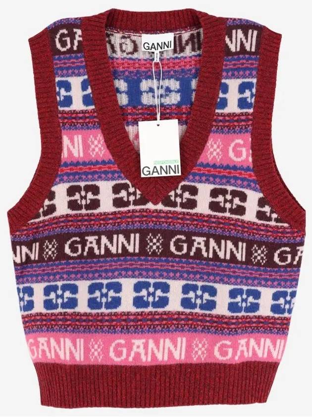 Logo Wool Mix Vest Red - GANNI - BALAAN 3