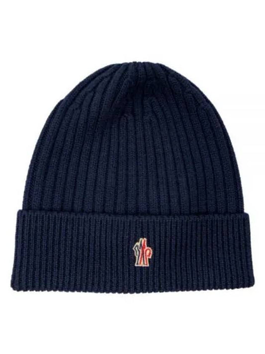 Grenoble Logo Patch Wool Beanie Midnight Blue - MONCLER - BALAAN 2