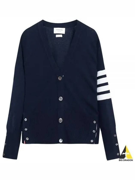 4-Bar V-Neck Cashmere Cardigan Navy - THOM BROWNE - BALAAN 2