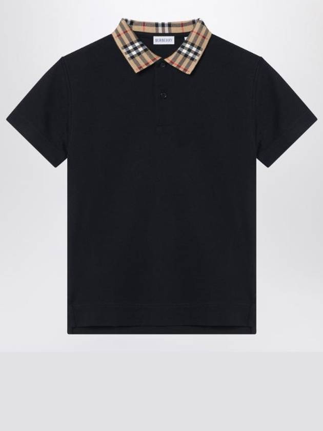 Kids Check Collar Polo Short Sleeve T-Shirt Black - BURBERRY - BALAAN 1