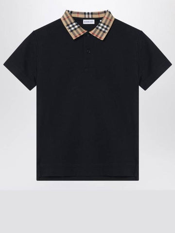 Kids Check Collar Polo Short Sleeve T-Shirt Black - BURBERRY - BALAAN 1