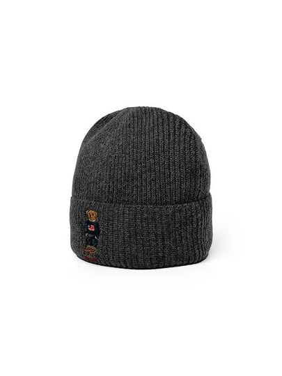 Embroidered Bear Knit Wool Beanie Charcoal - POLO RALPH LAUREN - BALAAN 2