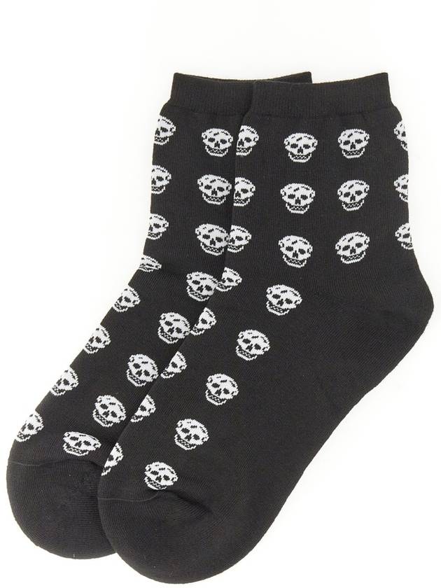 Women White Skull Pattern Socks Black - ALEXANDER MCQUEEN - BALAAN 3