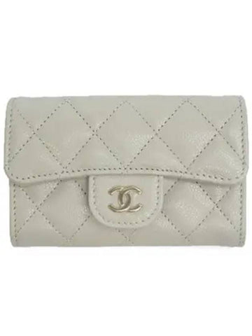 Classic Gold Logo Grained Shiny Calfskin Card Wallet Grey - CHANEL - BALAAN 1