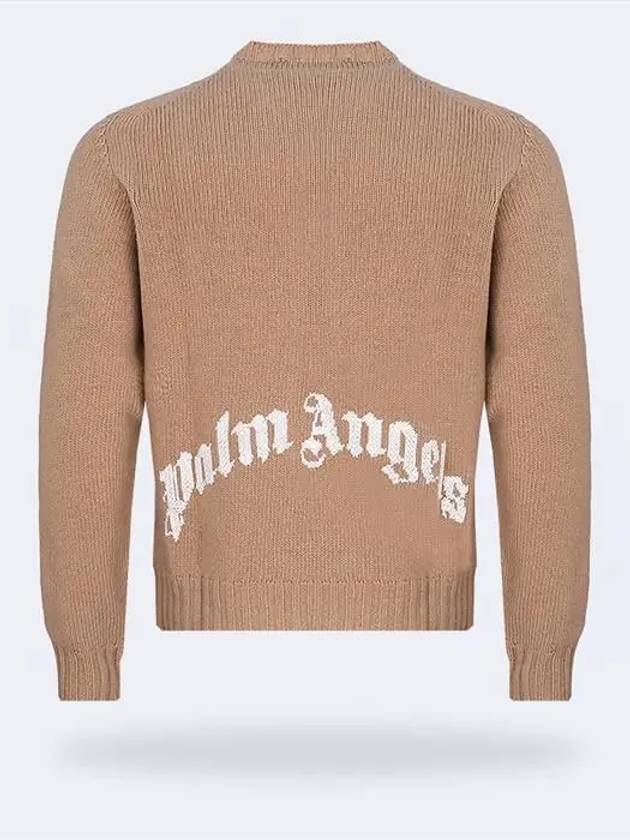 Back Logo Crew Neck Wool Knit Top Beige - PALM ANGELS - BALAAN 3