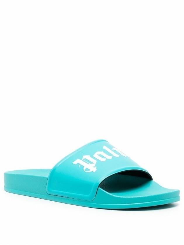 Logo Print Slippers Light Blue - PALM ANGELS - BALAAN.