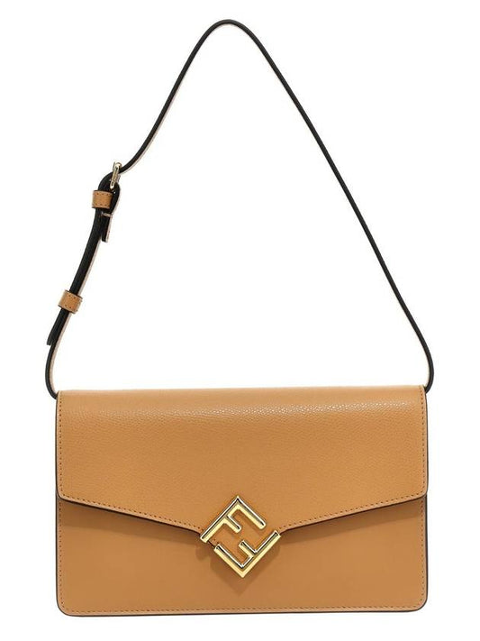 FF Diamond Chain Leather Shoulder Bag Brown - FENDI - BALAAN 1