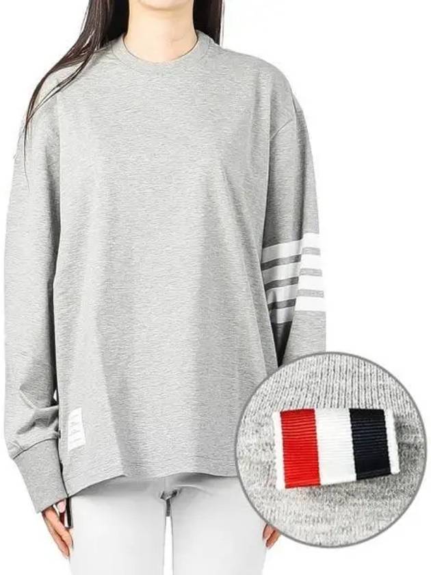 Engineered 4 Bar Medium Weight Jersey Oversized Long Sleeved T-Shirt Light Grey - THOM BROWNE - BALAAN 2