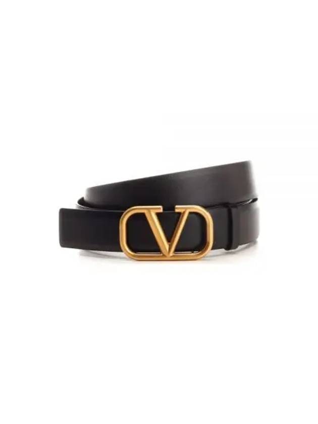 Signature V Logo Leather Belt Black - VALENTINO - BALAAN 2