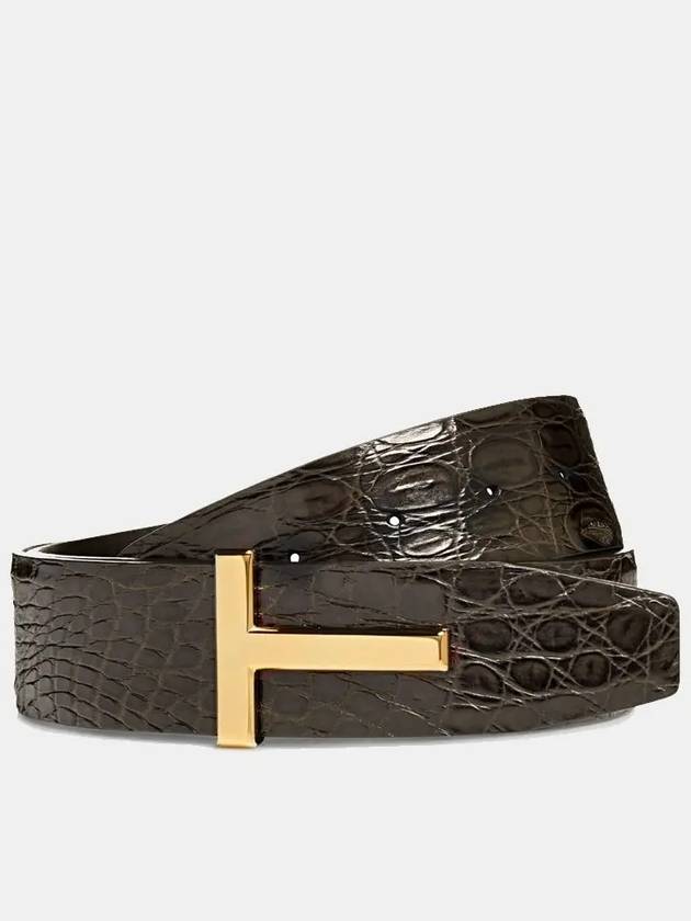 Crocodile T Icon Leather Belt Khaki - TOM FORD - BALAAN 2