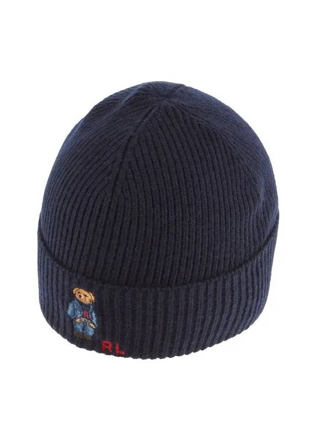 Embroidered Denim Bear Wool Beanie Navy - POLO RALPH LAUREN - BALAAN 4