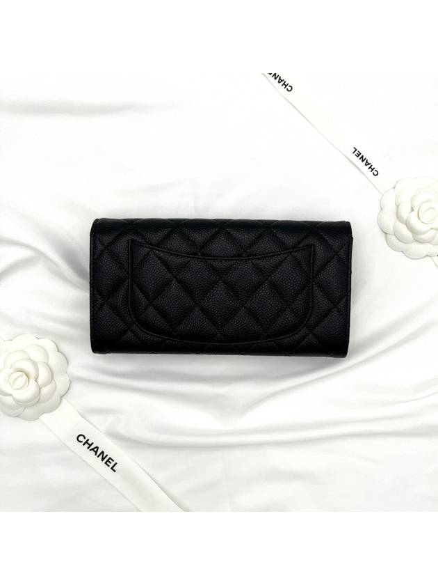 Silver Hardware Classic Caviar CC Logo Flap Long Wallet Black - CHANEL - BALAAN 8