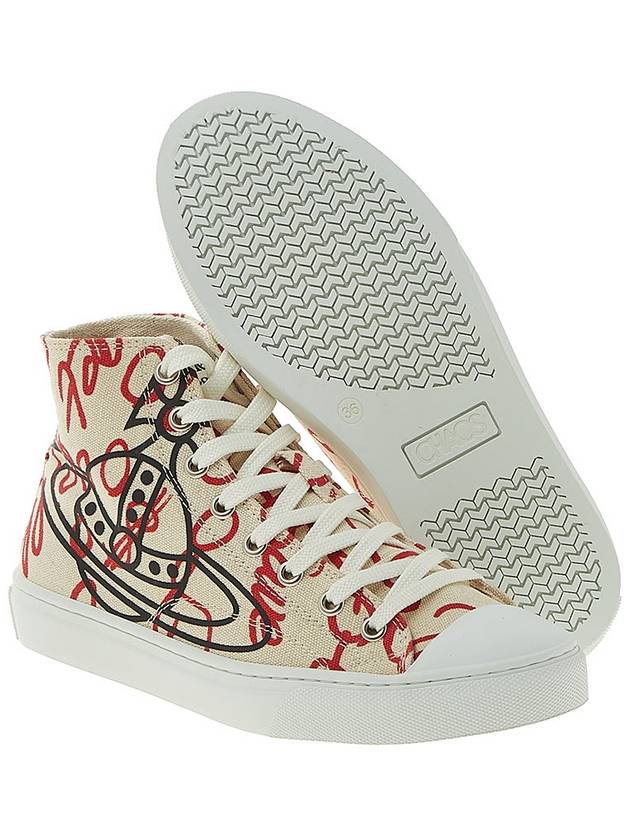 Plimsoll Logo Print Cotton High Top Sneakers Beige - VIVIENNE WESTWOOD - BALAAN 6