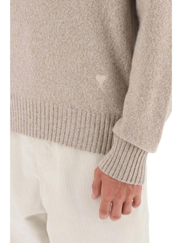 Heart Logo Cashmere Turtleneck Beige - AMI - BALAAN 5