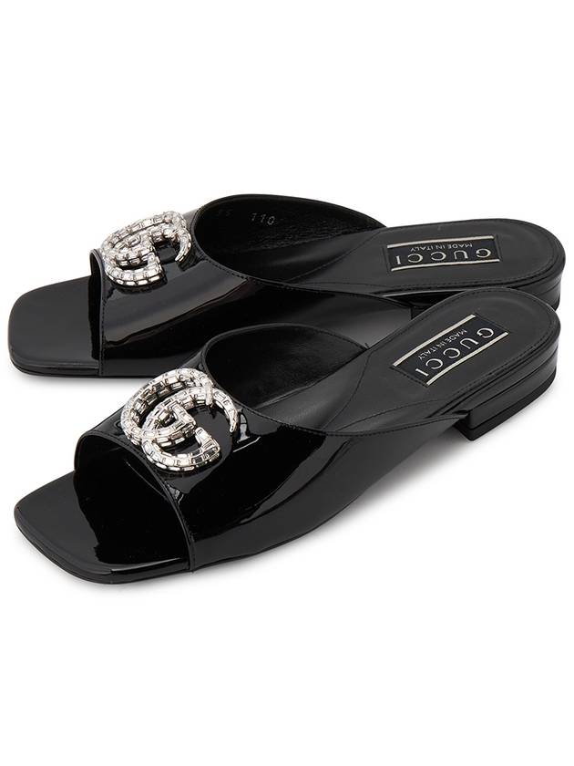 Patent Leather Flat Sandals Black - GUCCI - BALAAN 2