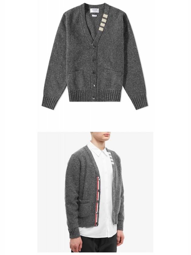 Reverse Jersey Stitch Donegal 4-Bar V-Neck Cardigan Grey - THOM BROWNE - BALAAN 6