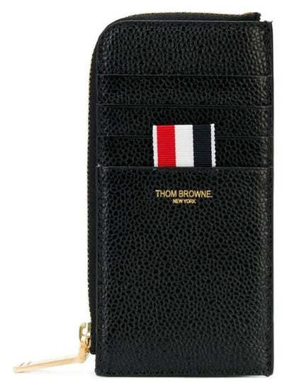 Stripe Zip Around Pebble Grain Leather Card Wallet Black - THOM BROWNE - BALAAN 2