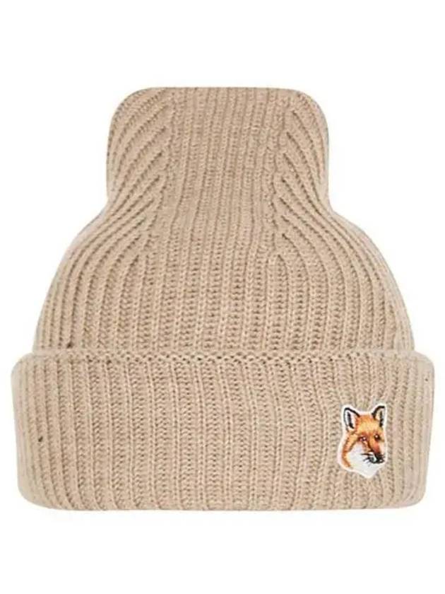 Fox Head Patch Ribbed Beanie Beige - MAISON KITSUNE - BALAAN 2