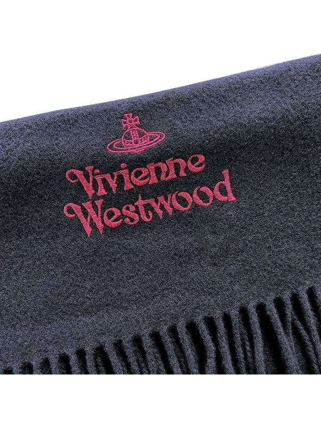 Logo Wool Fringe Muffler Navy - VIVIENNE WESTWOOD - BALAAN 4