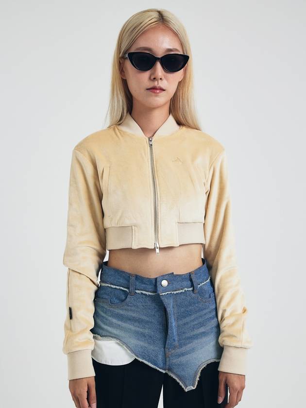 Soft Velvet Cropped Bomber Jacket Yellow Beige - SAY-_YEON - BALAAN 2