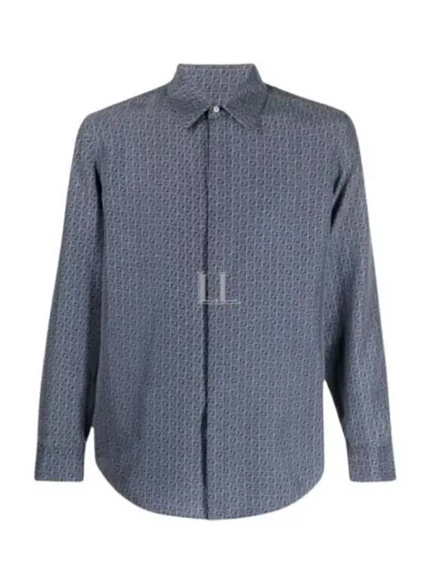 Men's Silk Long Sleeve Shirt Blue - FENDI - BALAAN 2