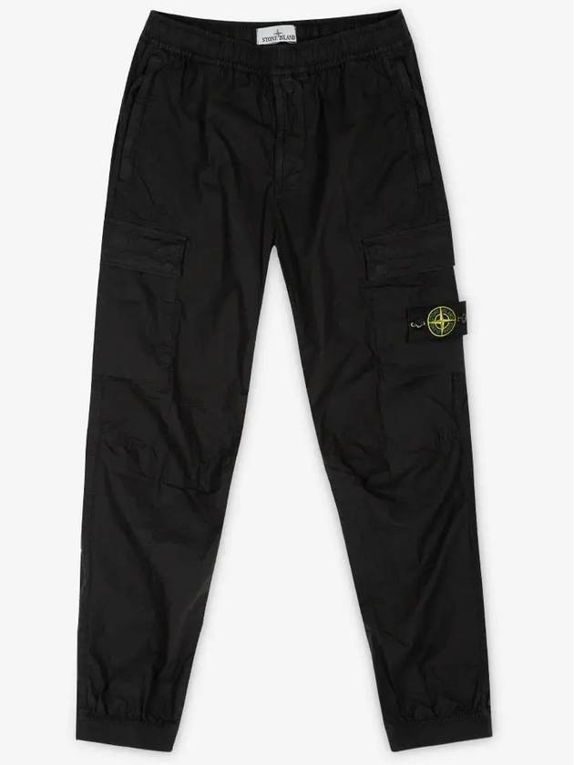 Stretch Cotton Tela Paracadute Cargo Straight Pants Black - STONE ISLAND - BALAAN 3