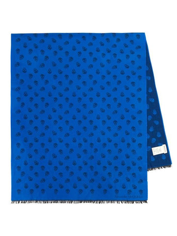 Skull Print Wool Silk Muffler Blue - ALEXANDER MCQUEEN - BALAAN 1