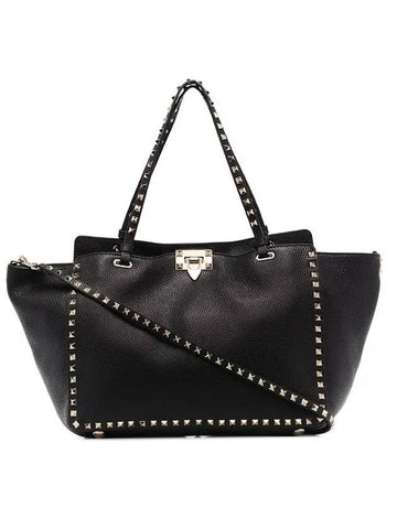 Rockstud Medium Tote Bag Black - VALENTINO - BALAAN 1