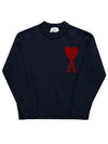 Big Heart Logo Wool Knit Top Navy - AMI - BALAAN 3