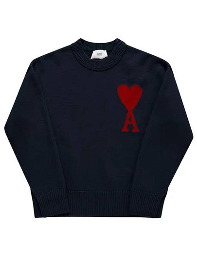 Big Heart Logo Wool Knit Top Navy - AMI - BALAAN 2