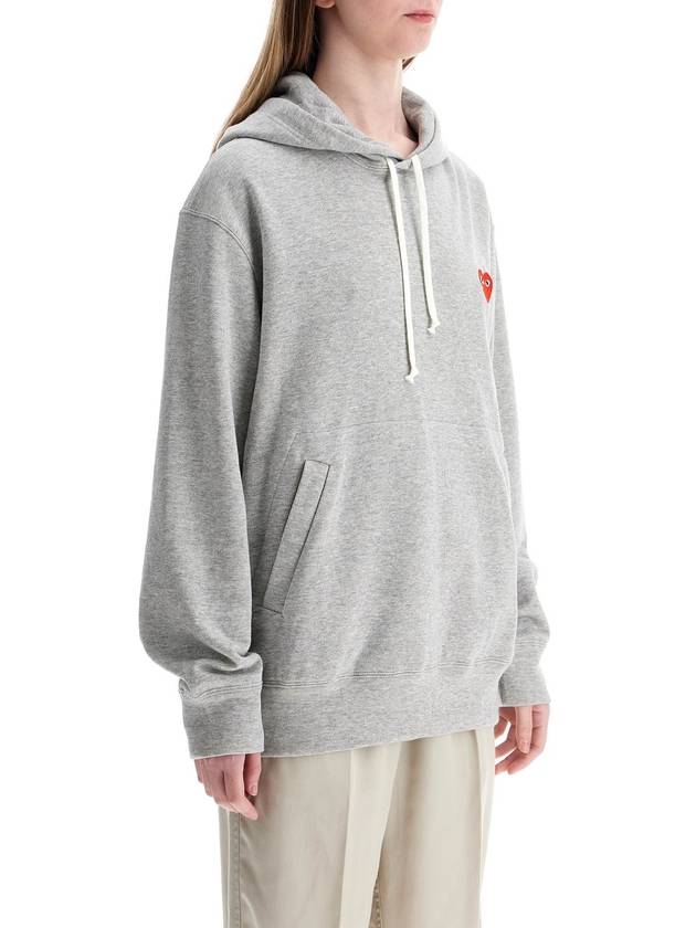 unisex light grey cotton hoodie with red heart - COMME DES GARCONS PLAY - BALAAN 2