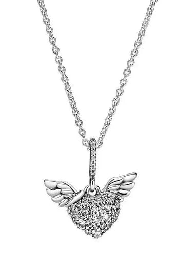 Pave Heart Angel Wing Necklace Silver - PANDORA - BALAAN 1